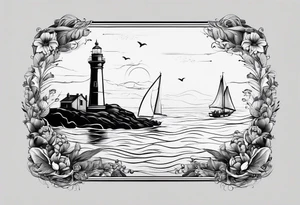 phare maritime sur un petit bateau a voiles. tattoo idea