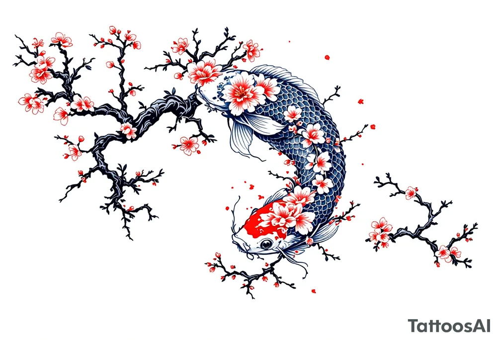 Koi fish, cherry blossom tree tattoo idea