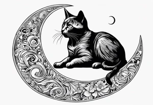 Shadow of a cat sitting on a crescent moon tattoo idea