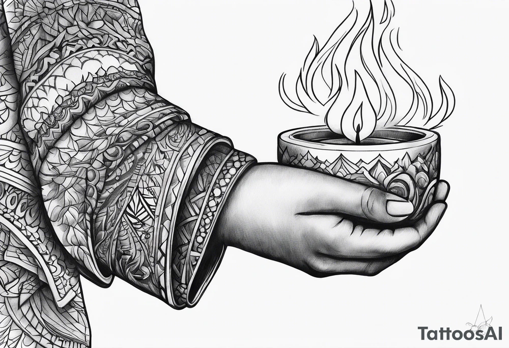 A hand holding fire tattoo idea