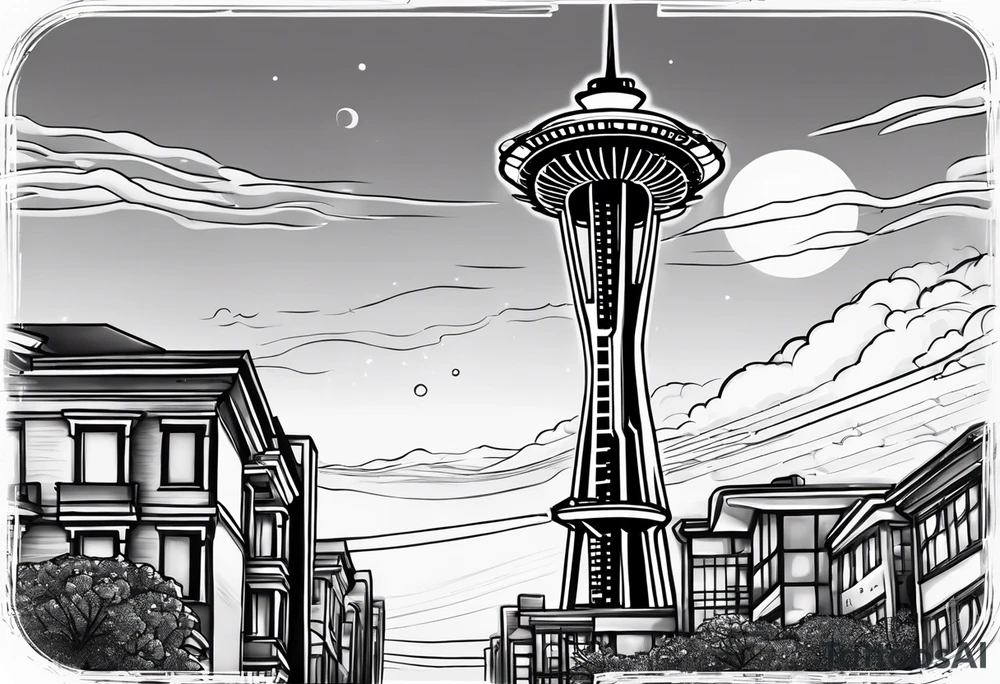 Street sign with space needle in the background tattoo idea