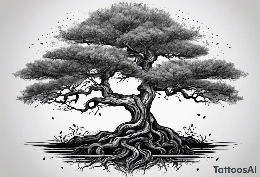 a narrow tree with roots with the text of "Deep roots are not reached by the frost." around it tattoo idea