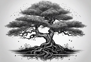 a narrow tree with roots with the text of "Deep roots are not reached by the frost." around it tattoo idea