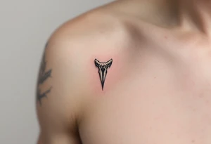 hark Tooth Hook – A sharp, menacing hook made of bone white with dark gray details, designed to resemble a shark tooth, symbolizing danger and the excitement of deep-sea fishing. tattoo idea