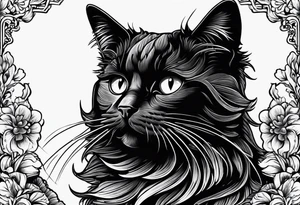 small black  house cat tattoo idea