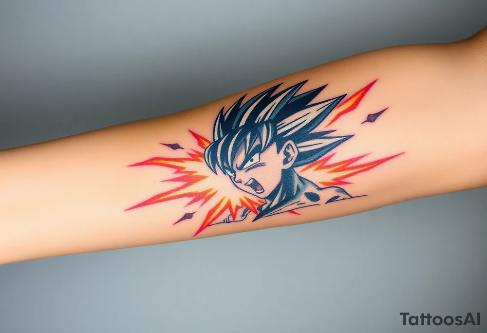 legendary dragonball z scene with energy aura and power effects tattoo idea