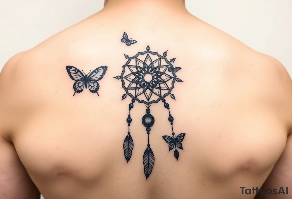 Small Simple dream catcher with butterflies tattoo idea