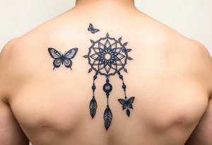 Small Simple dream catcher with butterflies tattoo idea