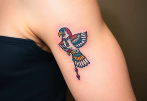 An Egyptian Falcon (Horus) Carrying a Rosary (only red , blue and black are possible colors) tattoo idea