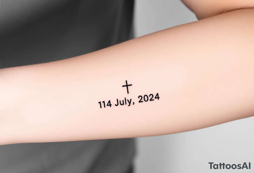 Christian baptism tattoo with the date 14th of July 2024 tattoo idea