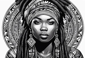 African tribal woman with locs tattoo idea