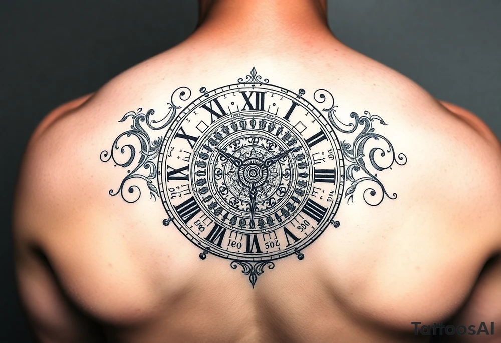vintage roman numerals within ornate clockwork mechanism tattoo idea