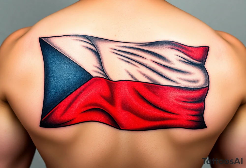 A waving Czech flag with realistic fabric texture tattoo idea