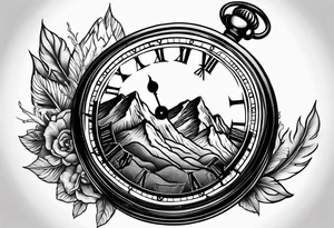 Pocket watch with mountains tattoo idea