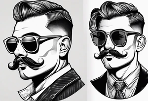 Attractive Male, slim round face, 
mustache, tools, ray-bans, no hair on sides but ponytail on top tattoo idea