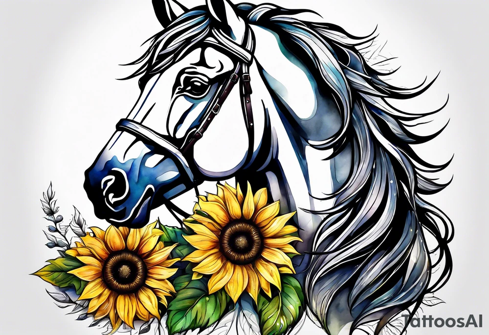 Horse, compass, sunflower tattoo idea