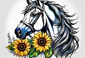 Horse, compass, sunflower tattoo idea