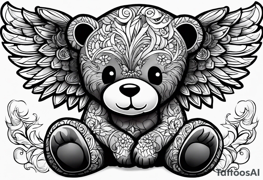teddy bear with angel wings tattoo idea