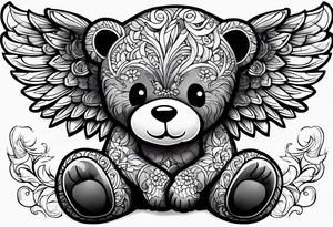 teddy bear with angel wings tattoo idea