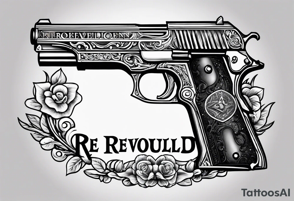 A gun with the word 'Revolverhelden' on it tattoo idea