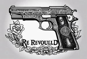 A gun with the word 'Revolverhelden' on it tattoo idea