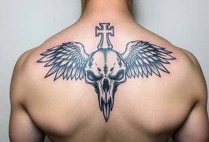 Leviathan cross etched on ravens skull tattoo idea