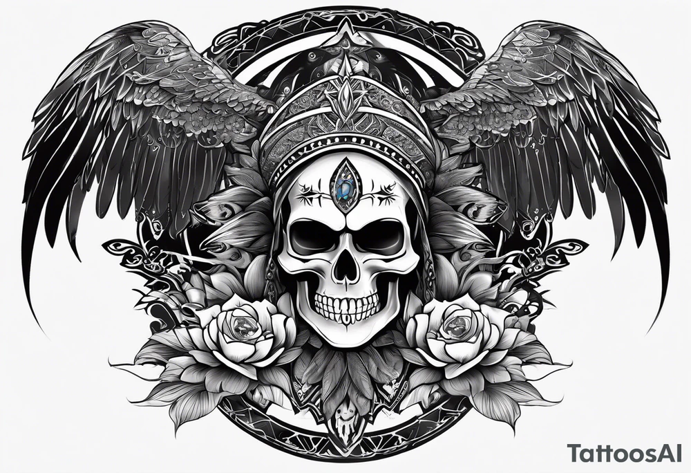 black kali, goddess pirate, alien, pachamama, valkrye, warrior, skull, lotus azul, wing, eagle, zenza resonance, stars, 5D tattoo idea