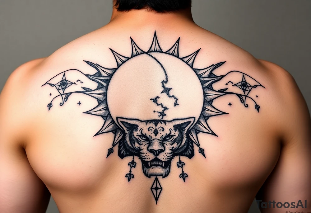celestial sun and moon embrace with panther constellation patterns tattoo idea celestial sun and moon embrace with panther constellation patterns tattoo idea