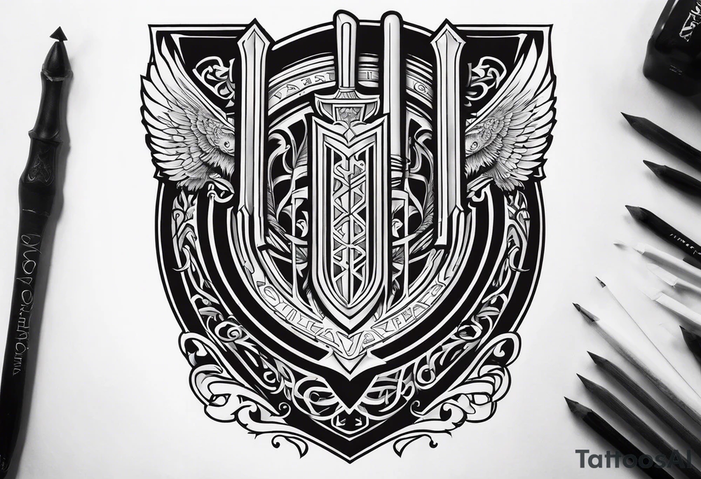 Valhalla sword shield stairs tattoo idea