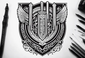 Valhalla  sword shield stairs tattoo idea
