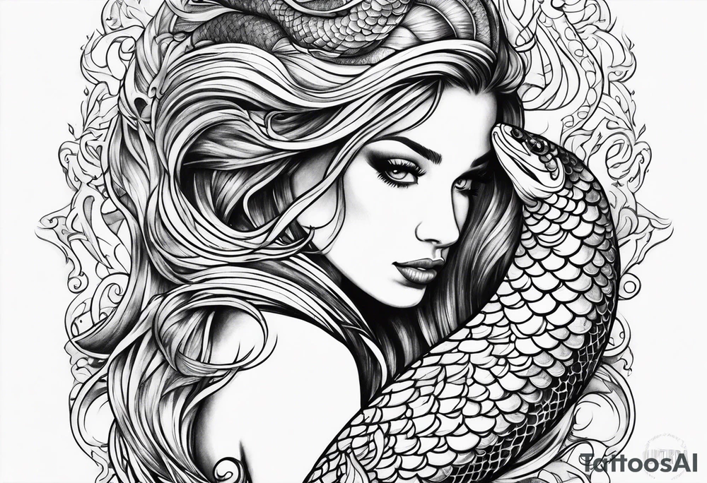 flowing serpent tail mermaid tattoo idea