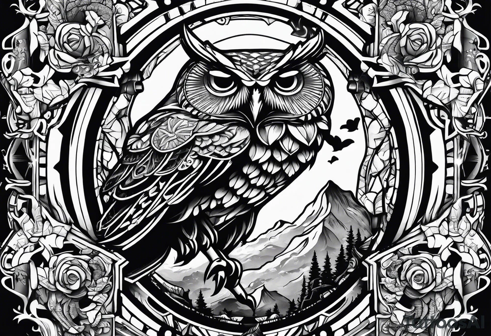 owl and cow wrestling tattoo idea