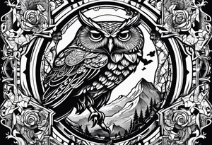 owl and cow wrestling tattoo idea