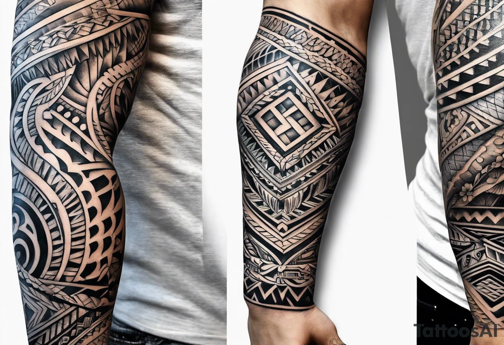 Full Polynesian tribal sleeve tattoo idea
