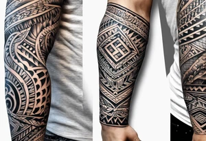 Full Polynesian tribal sleeve tattoo idea