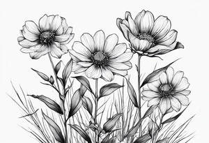straight line - wildflower in watercolor represents overcoming challenges & strength - mountains, waves with a little sunshine tattoo idea