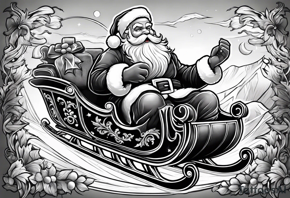 santa claus in his sleigh tattoo idea
