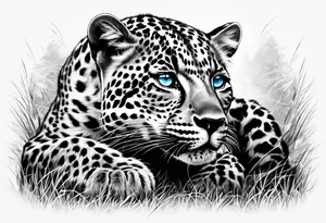 young leopard and its paws in Africa with blue eyes tattoo idea