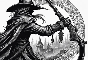 Bloodborne hunter, holding  scythe, howling, Dual wielding tattoo idea