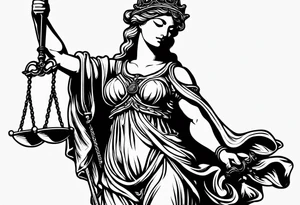 Lady justice with blindfolded eyes, holding a sword in the one hand and a libra in the other tattoo idea