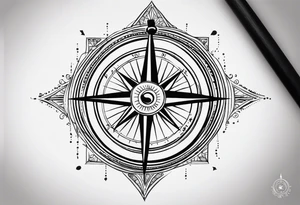 A vintage compass design with a large N, S, E and W - and incorporating the line "Always Carry On". The style should be very minimalist, with very thin lines and dot work tattoo idea