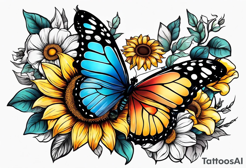 animal butterfly , flower rose, sunflower, tattoo idea