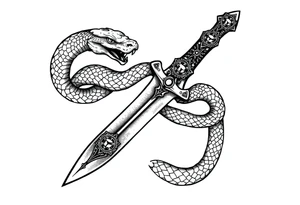 mystical snake coiled around an ancient dagger with jeweled hilt tattoo idea