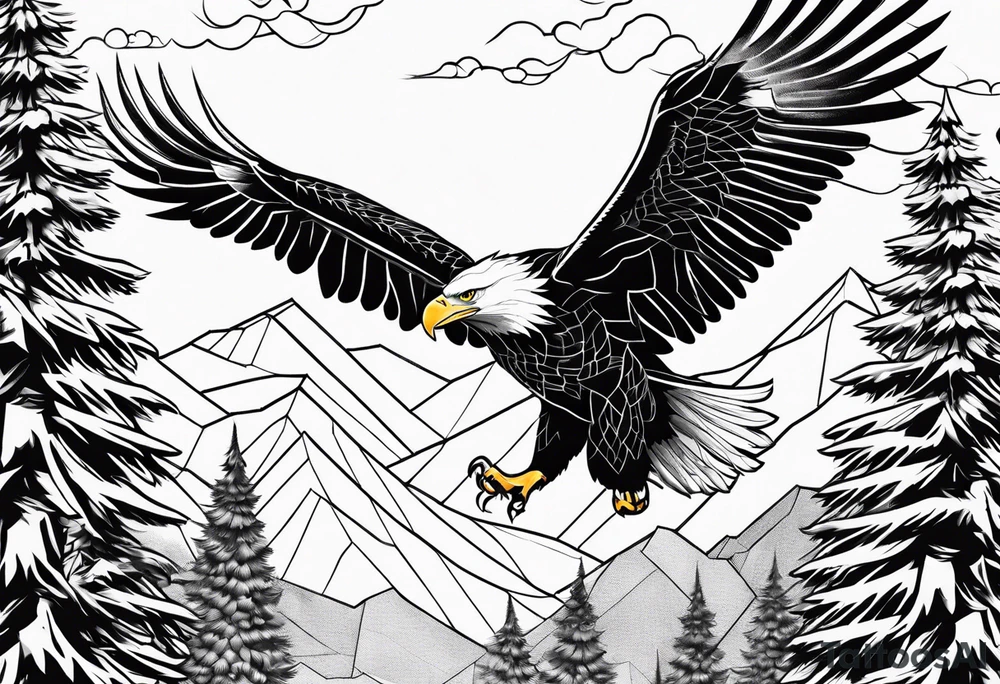 Eagle flying over trees tattoo idea