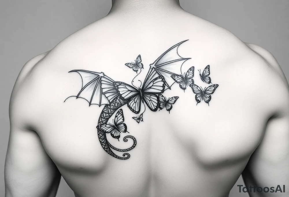 dragon made of butterflies masculine tattoo idea