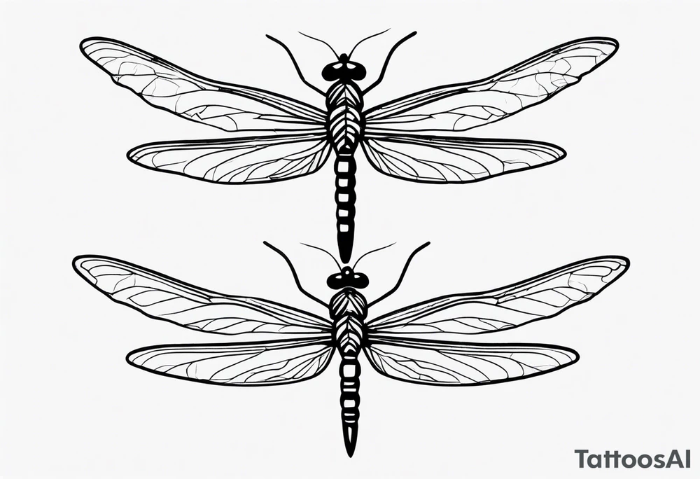 2 Dragonflies one with a lock as the chest 
and the other has a key for the tail fine black line style tattoo idea