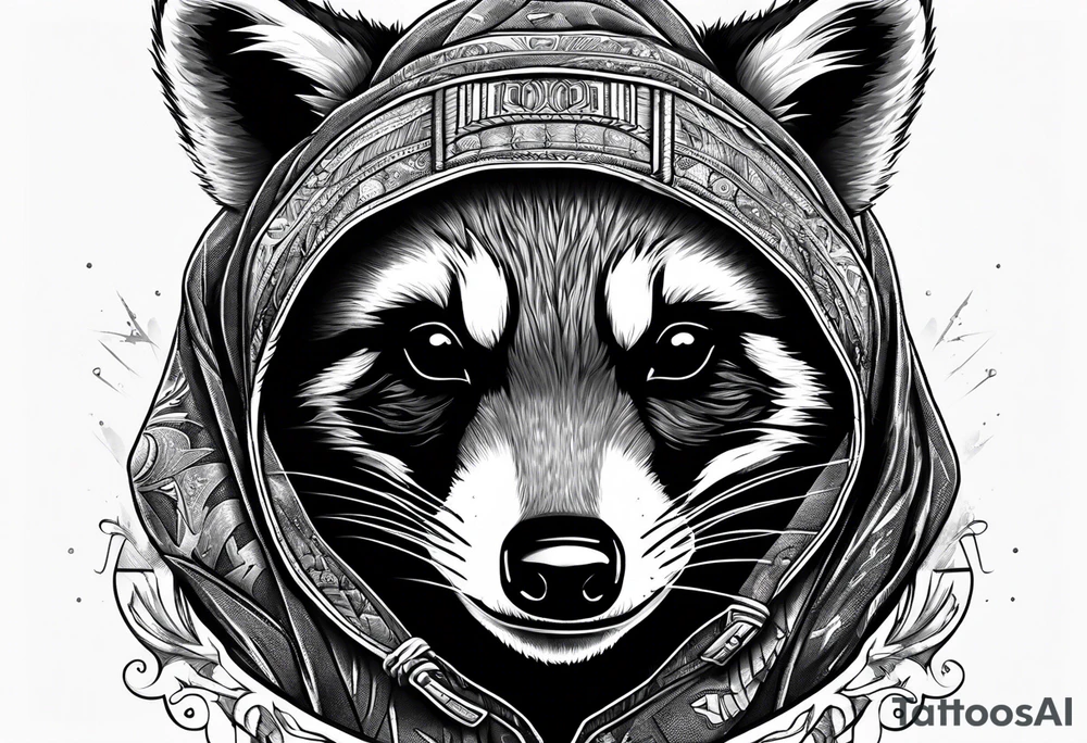 raccoon wearing a Superman hoodie tattoo idea