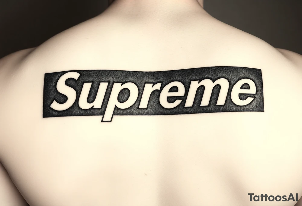 The Supreme high Brand logo I want it to be a reverse tramp stamp or it kind of above my bladder. It is a cover-up so I need to be dark and also filled in and the there could be no skin space colors OK but I have a huge  bad tat ther eso Itshould be pretty big. tattoo idea