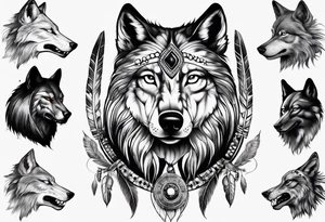 Indian Theme wolf realistic tattoo idea