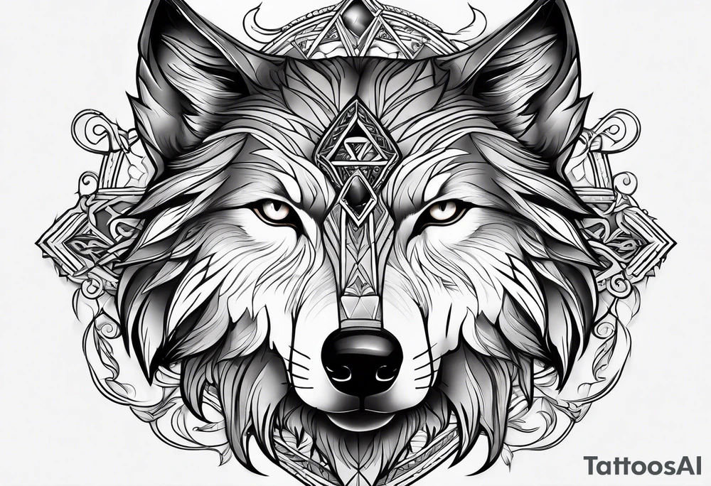 photo realistic wolf link tattoo idea